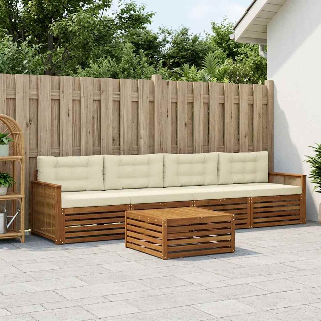 vidaXL Conjunto de sofás de exterior 5 uds. Natural y Crema