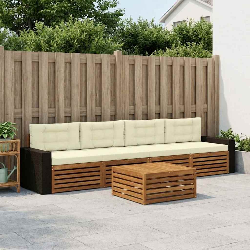 vidaXL Conjunto de sofás de exterior 5 uds. Natural y Crema