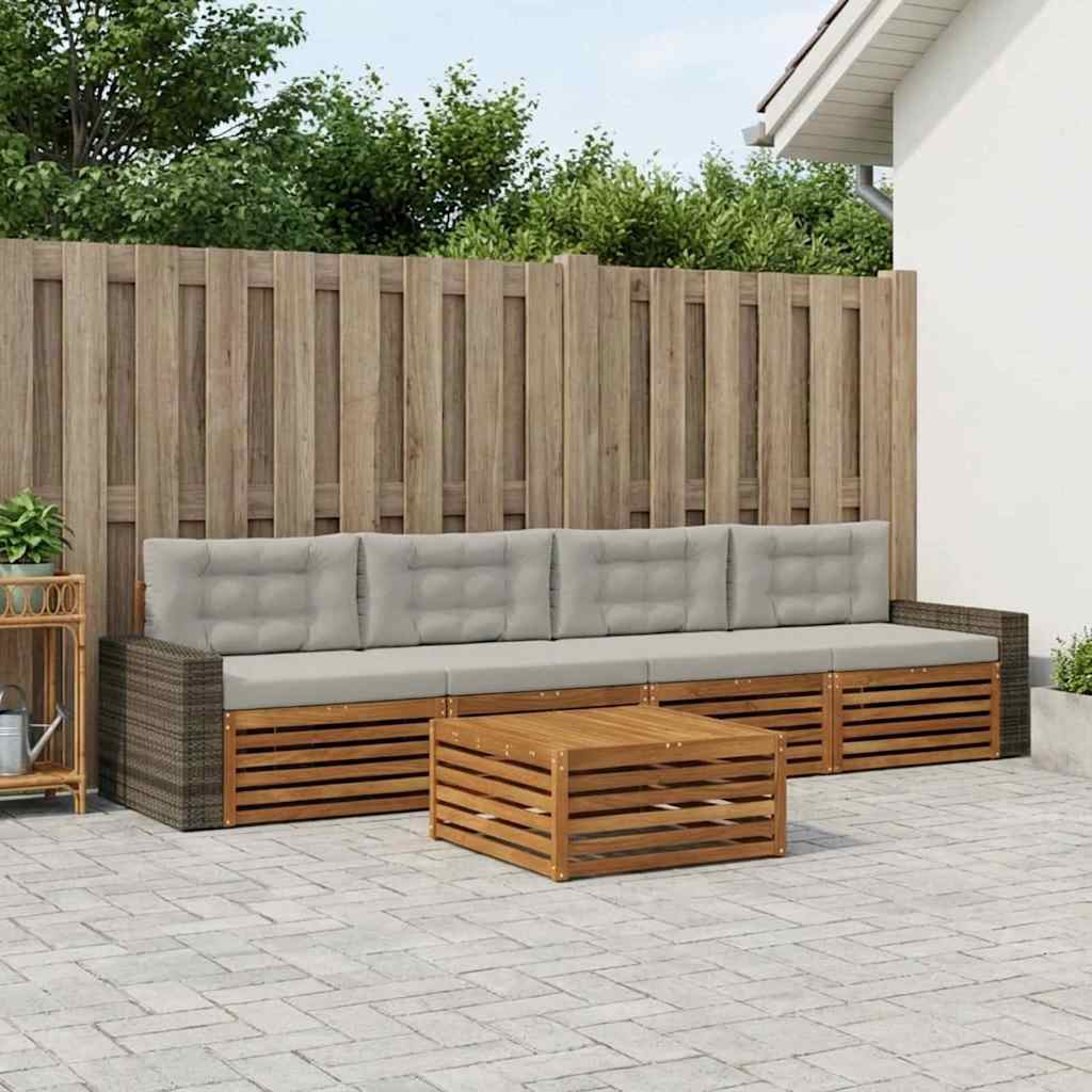 vidaXL Conjunto de sofás de exterior 5 uds. Natural y Gris Claro