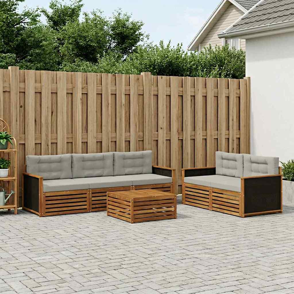 vidaXL Conjunto de sofás de exterior 6 uds. Natural y Gris Claro