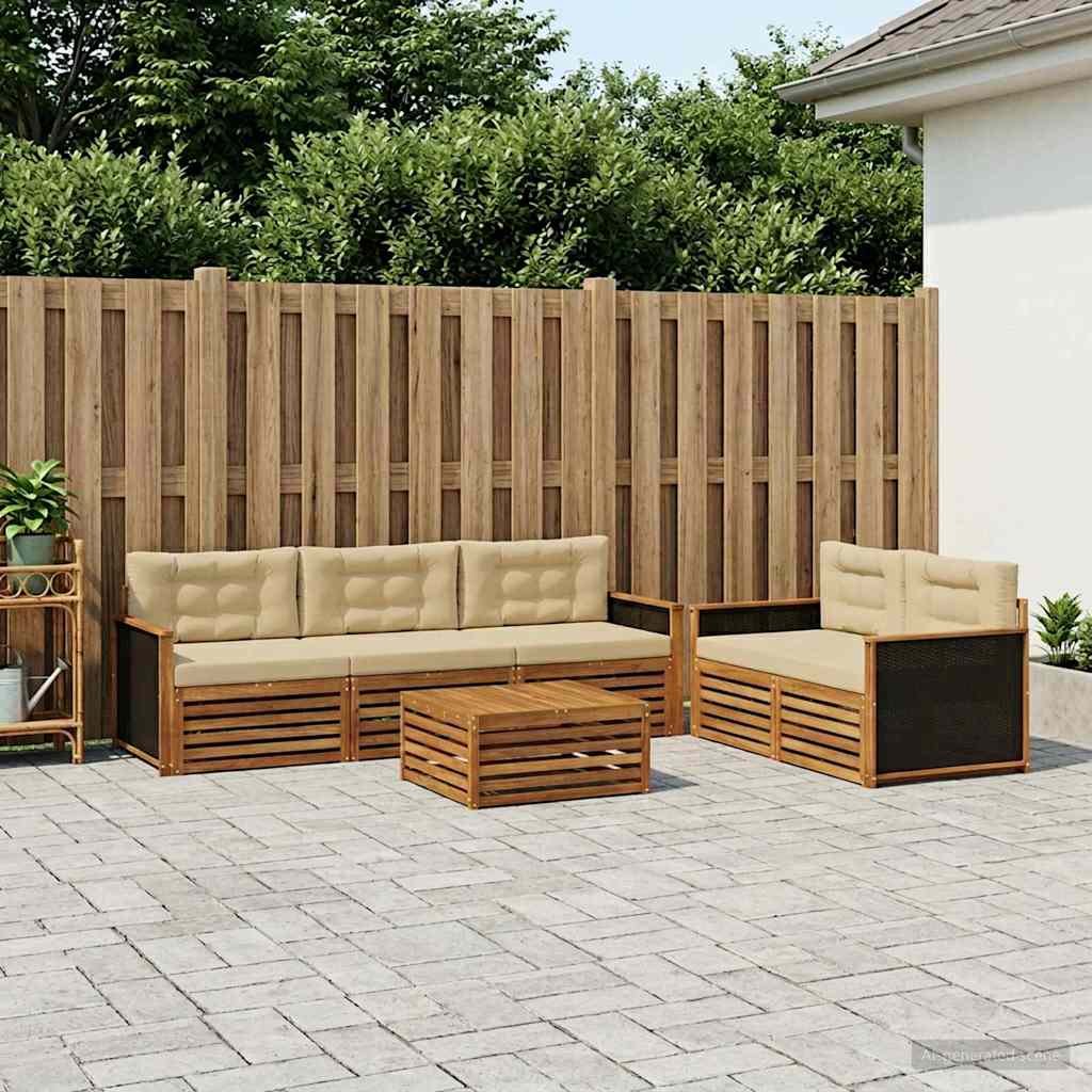 vidaXL Conjunto de sofás de exterior 6 uds. Natural y Beige