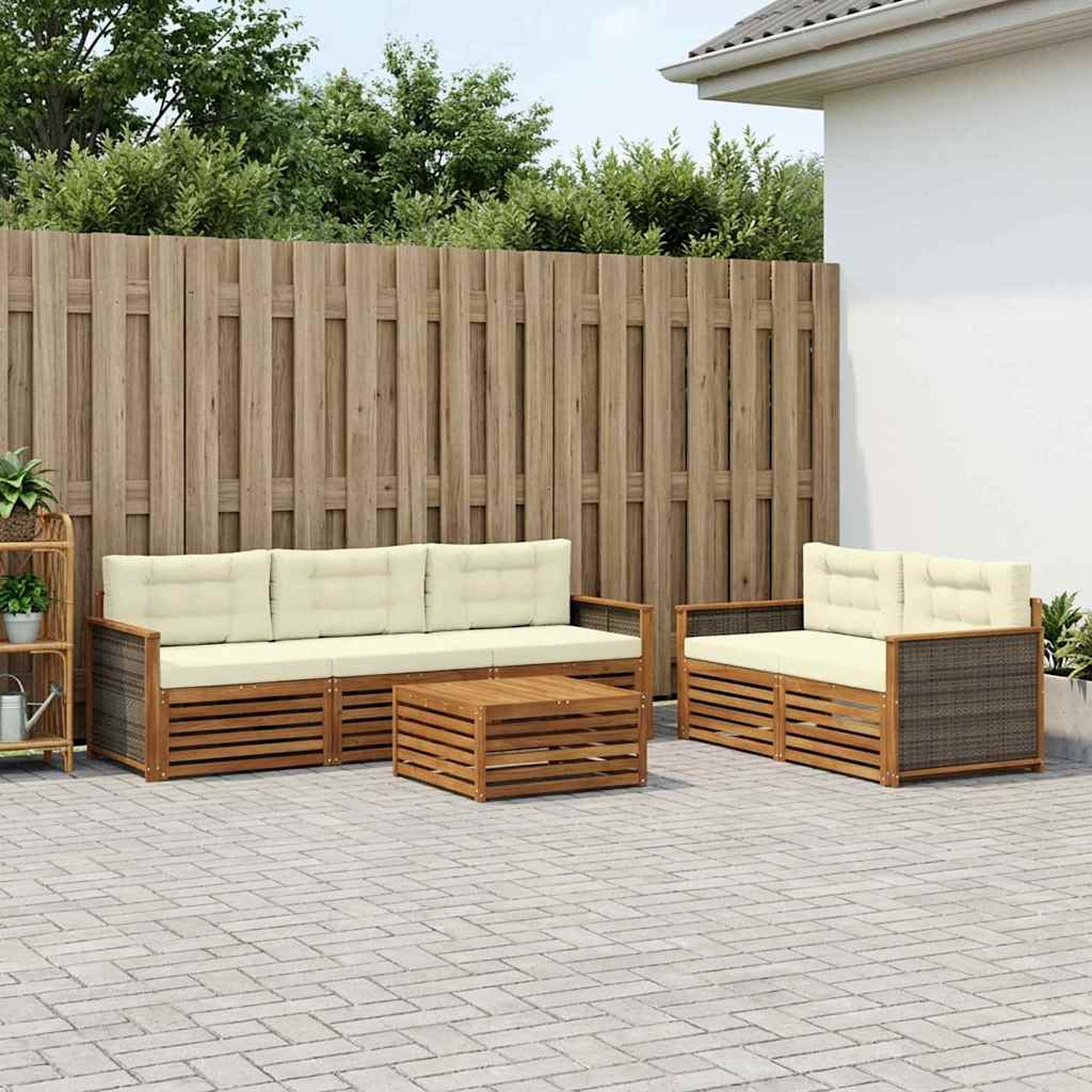 vidaXL Conjunto de sofás de exterior 6 uds. Natural y Crema