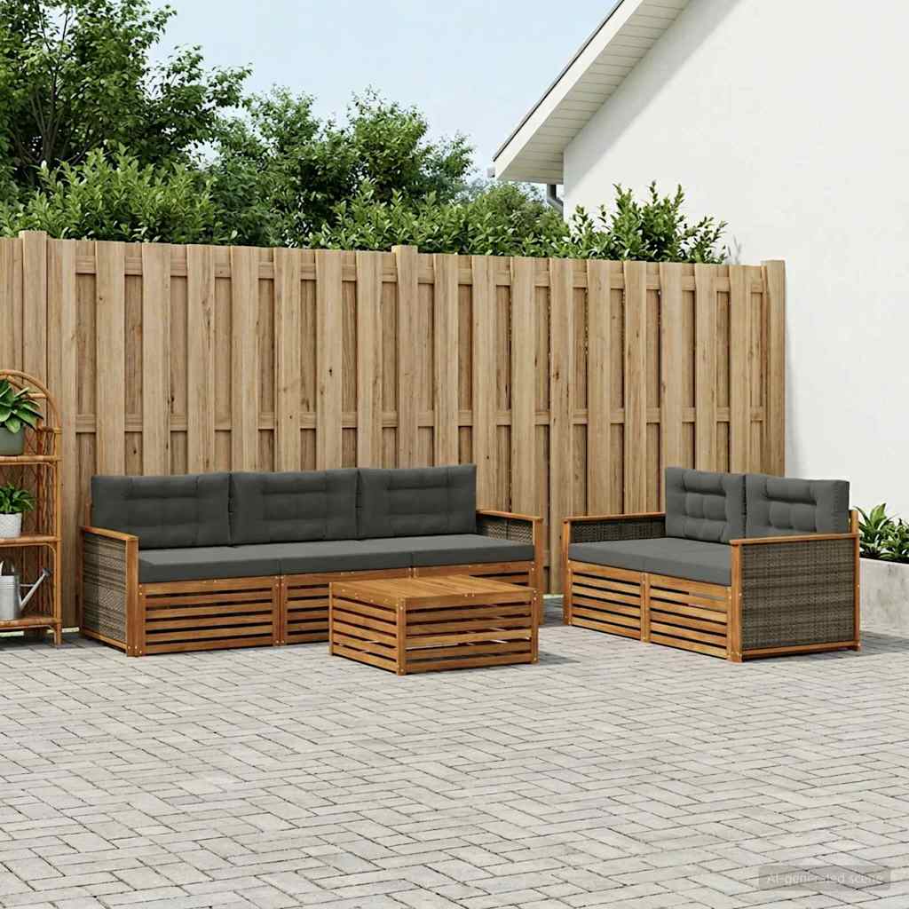 vidaXL Conjunto de sofás de exterior 6 uds. Natural y Antracita