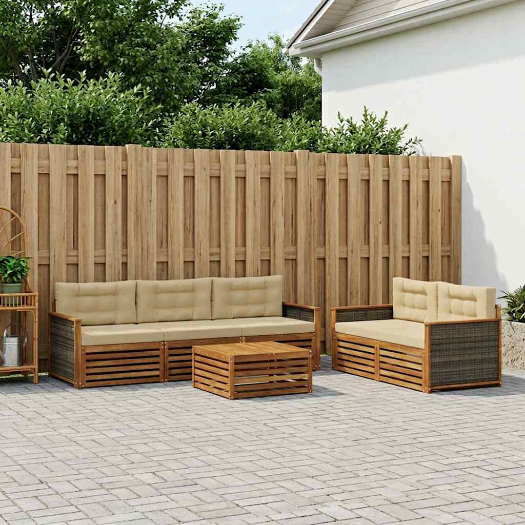 vidaXL Conjunto de sofás de exterior 6 uds. Natural y Beige