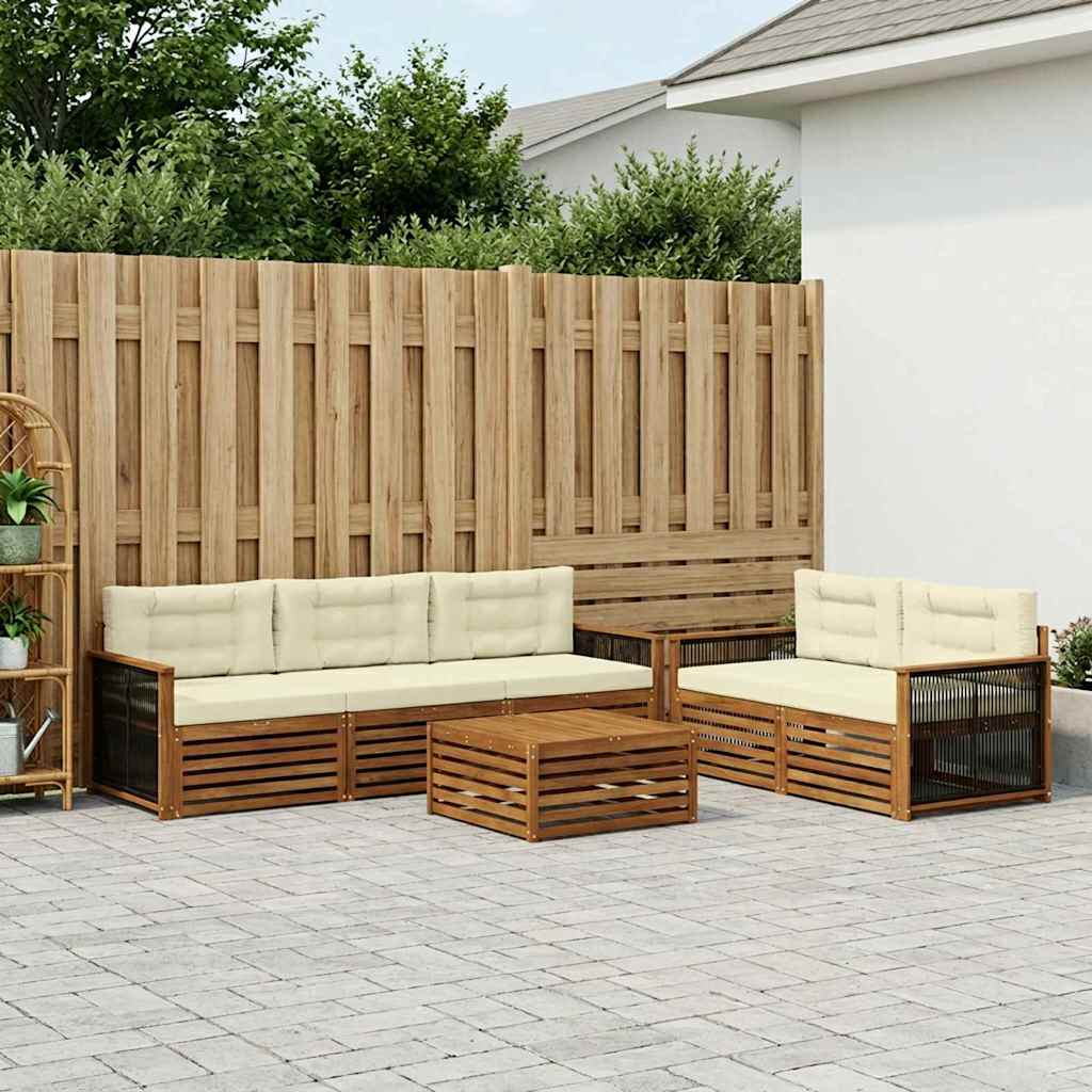 vidaXL Conjunto de sofás de exterior 6 uds. Natural y Crema