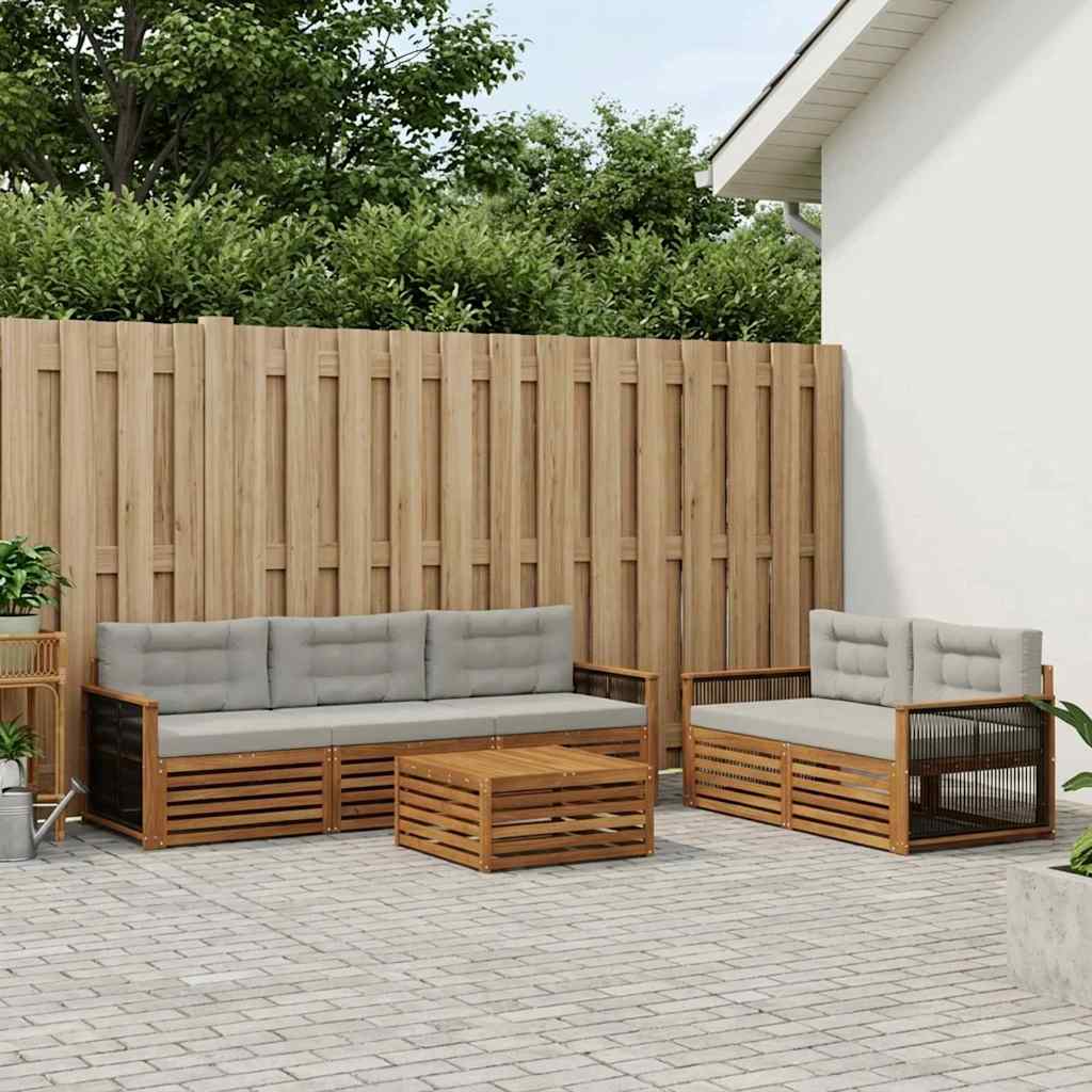 vidaXL Conjunto de sofás de exterior 6 uds. Natural y Gris Claro