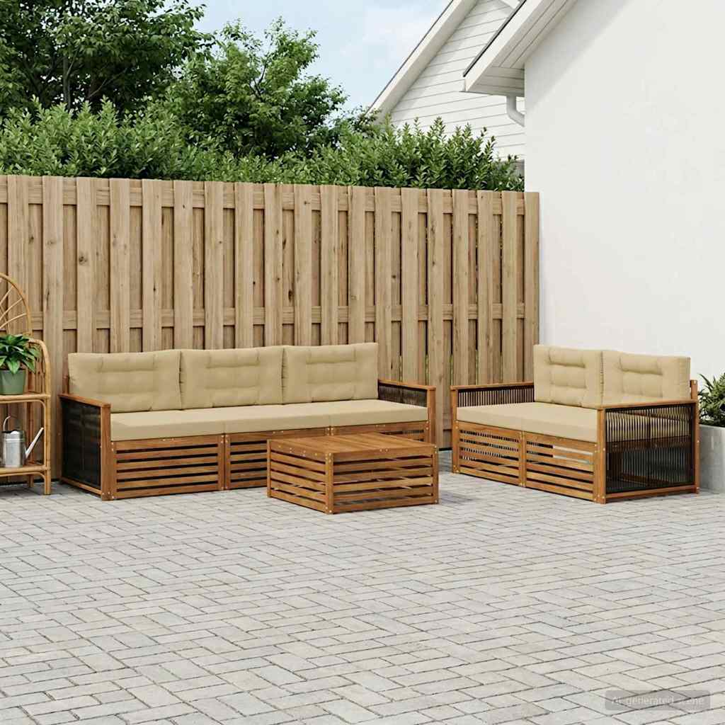 vidaXL Conjunto de sofás de exterior 6 uds. Natural y Beige
