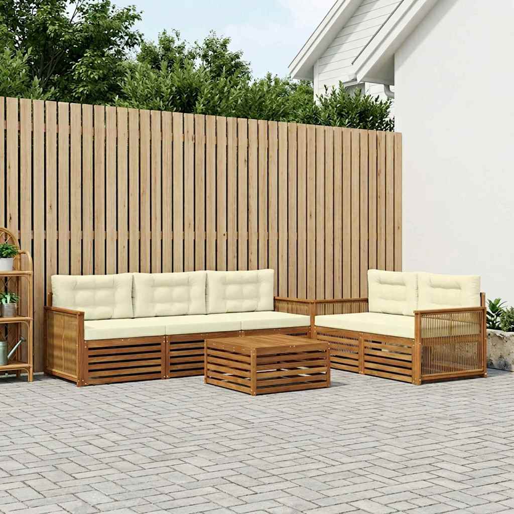 vidaXL Conjunto de sofás de exterior 6 uds. Natural y Crema