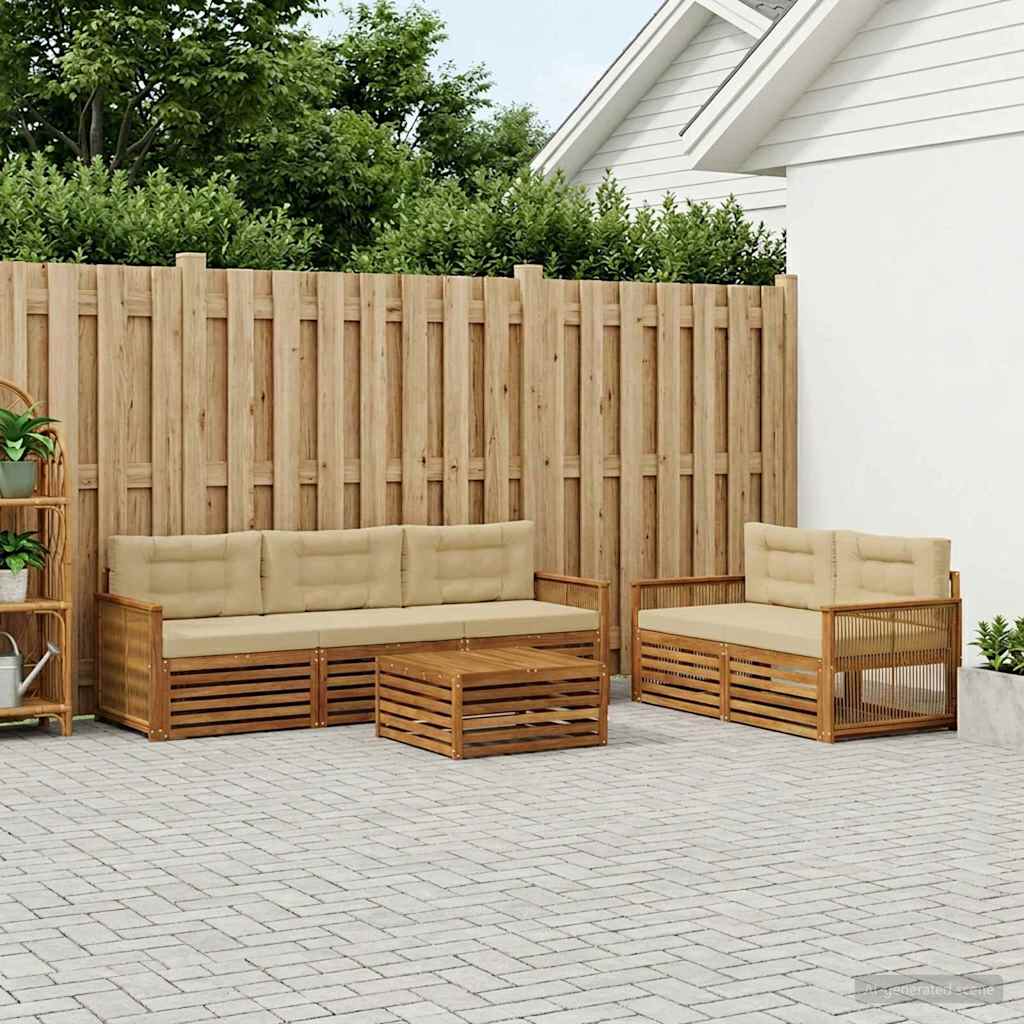 vidaXL Conjunto de sofás de exterior 6 uds. Natural y Beige