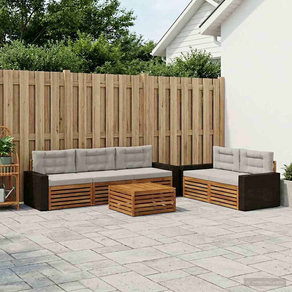 vidaXL Conjunto de sofás de exterior 6 uds. Natural y Gris Claro