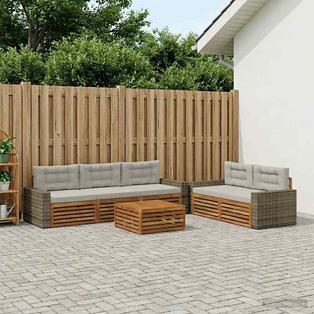 vidaXL Conjunto de sofás de exterior 6 uds. Natural y Gris Claro