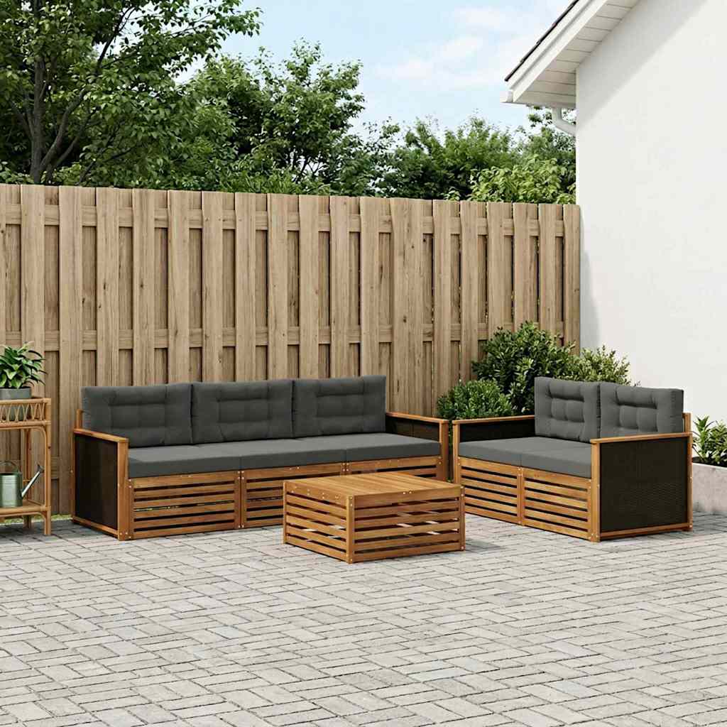 vidaXL Conjunto de sofás de exterior 7 uds. Natural y Antracita