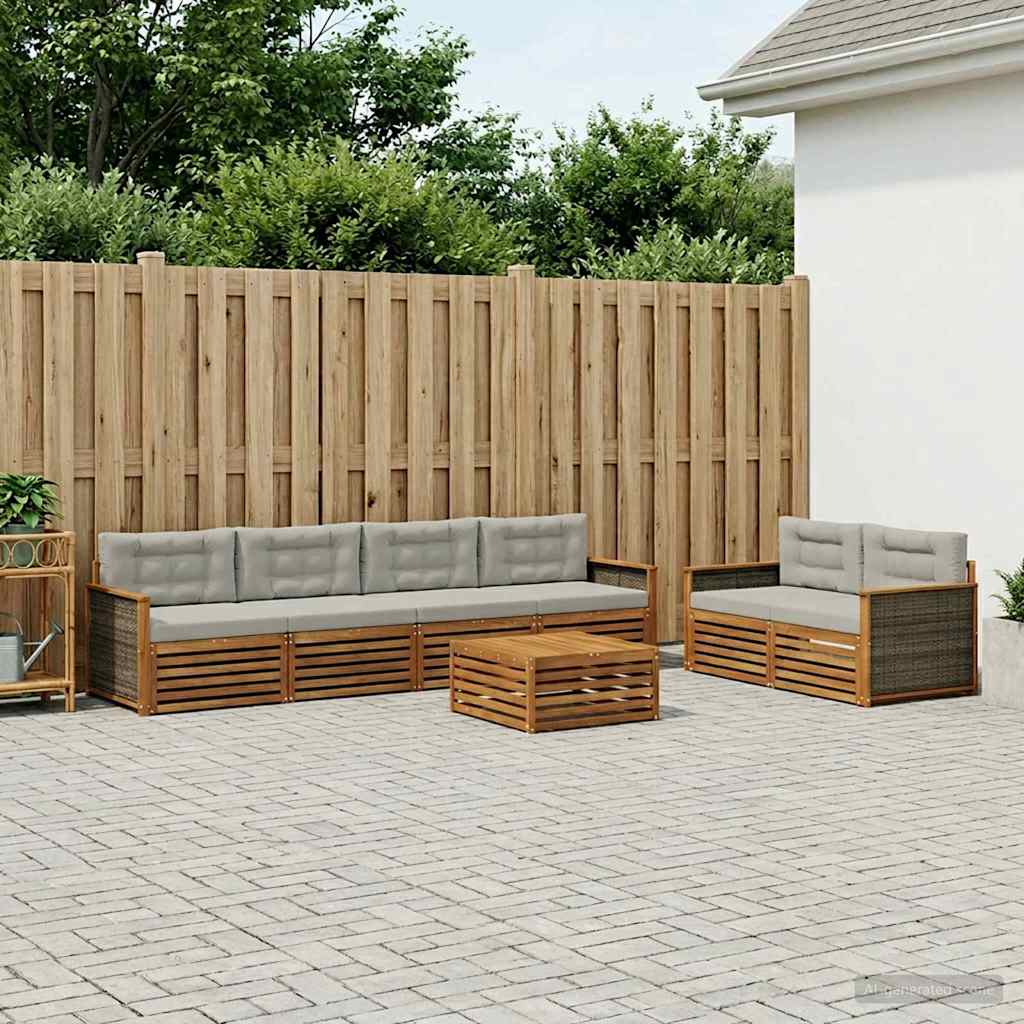 vidaXL Conjunto de sofás de exterior 7 uds. Natural y Gris Claro