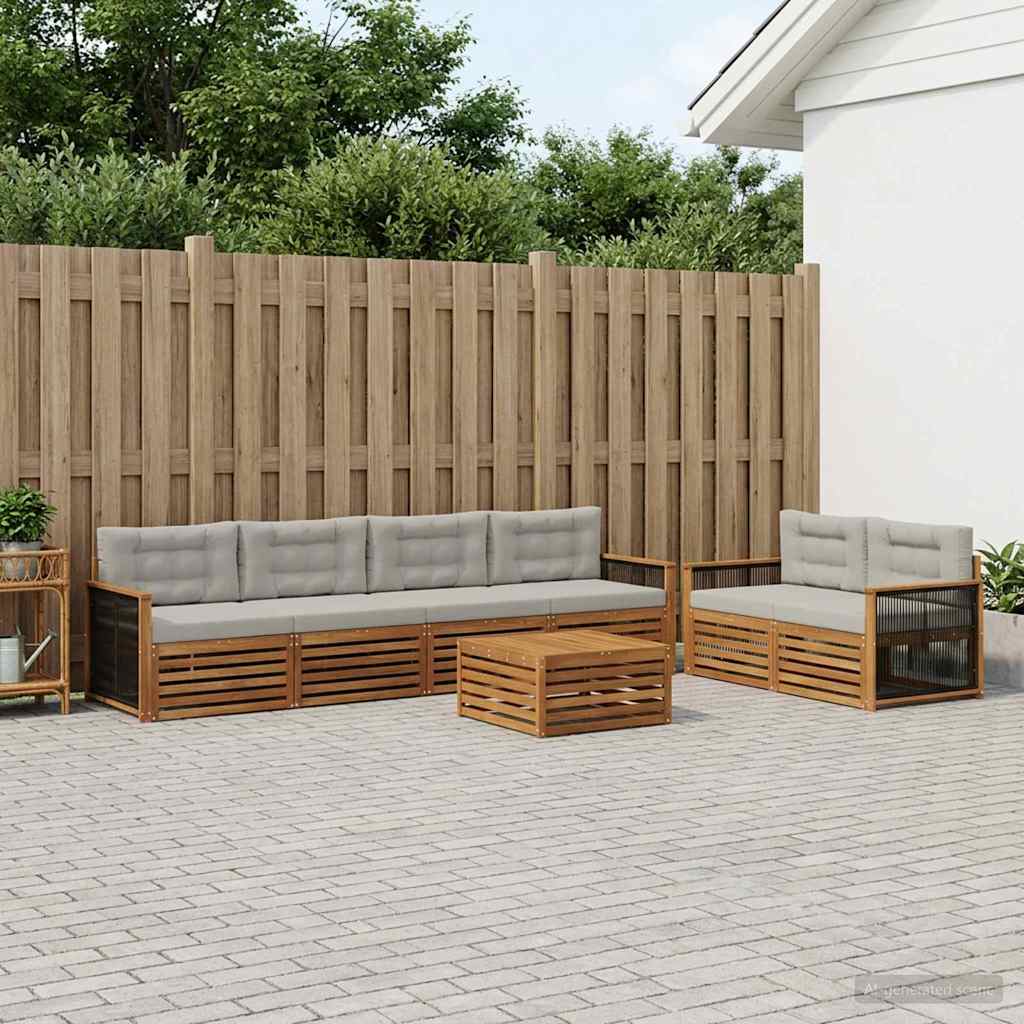 vidaXL Conjunto de sofás de exterior 7 uds. Natural y Gris Claro