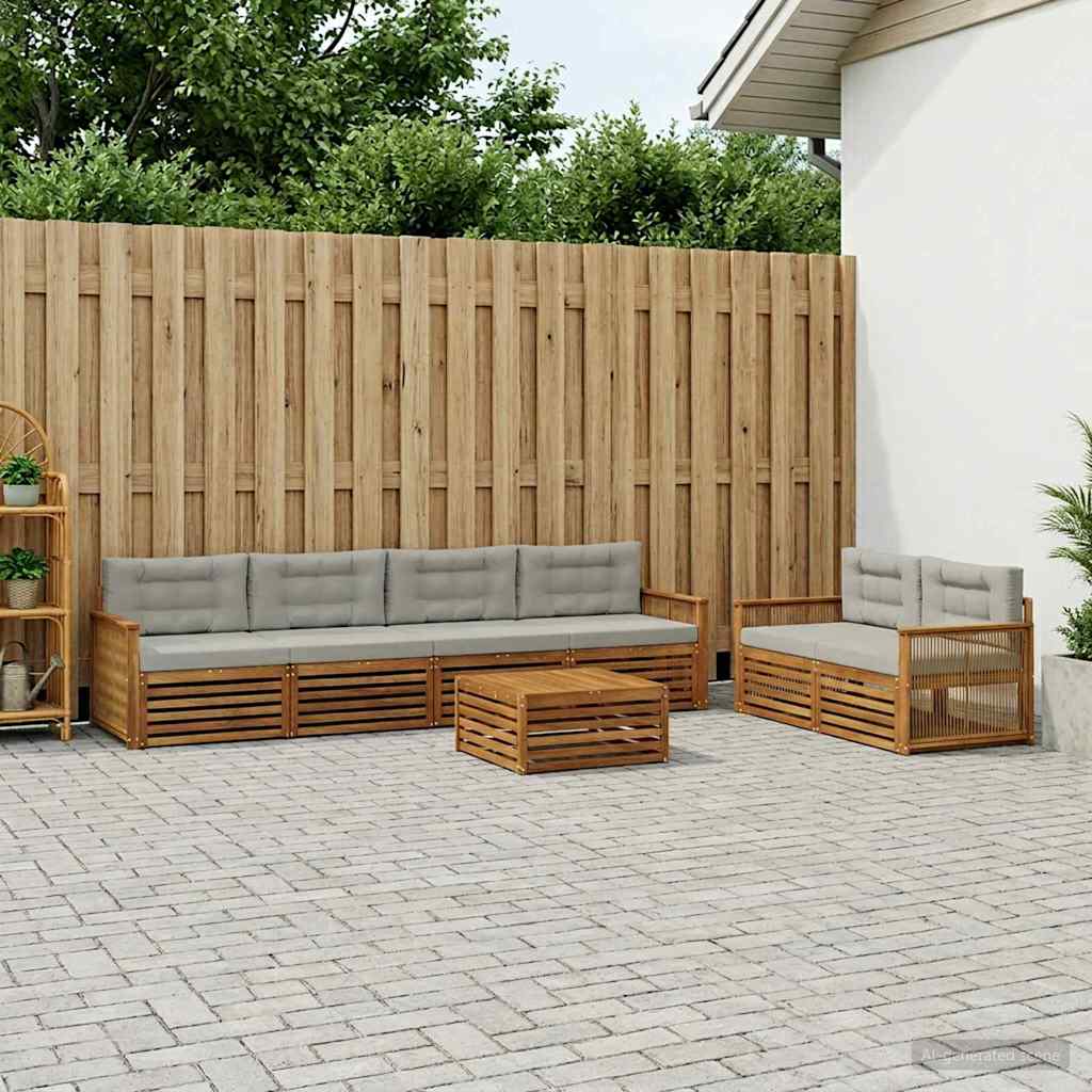 vidaXL Conjunto de sofás de exterior 7 uds. Natural y Gris Claro