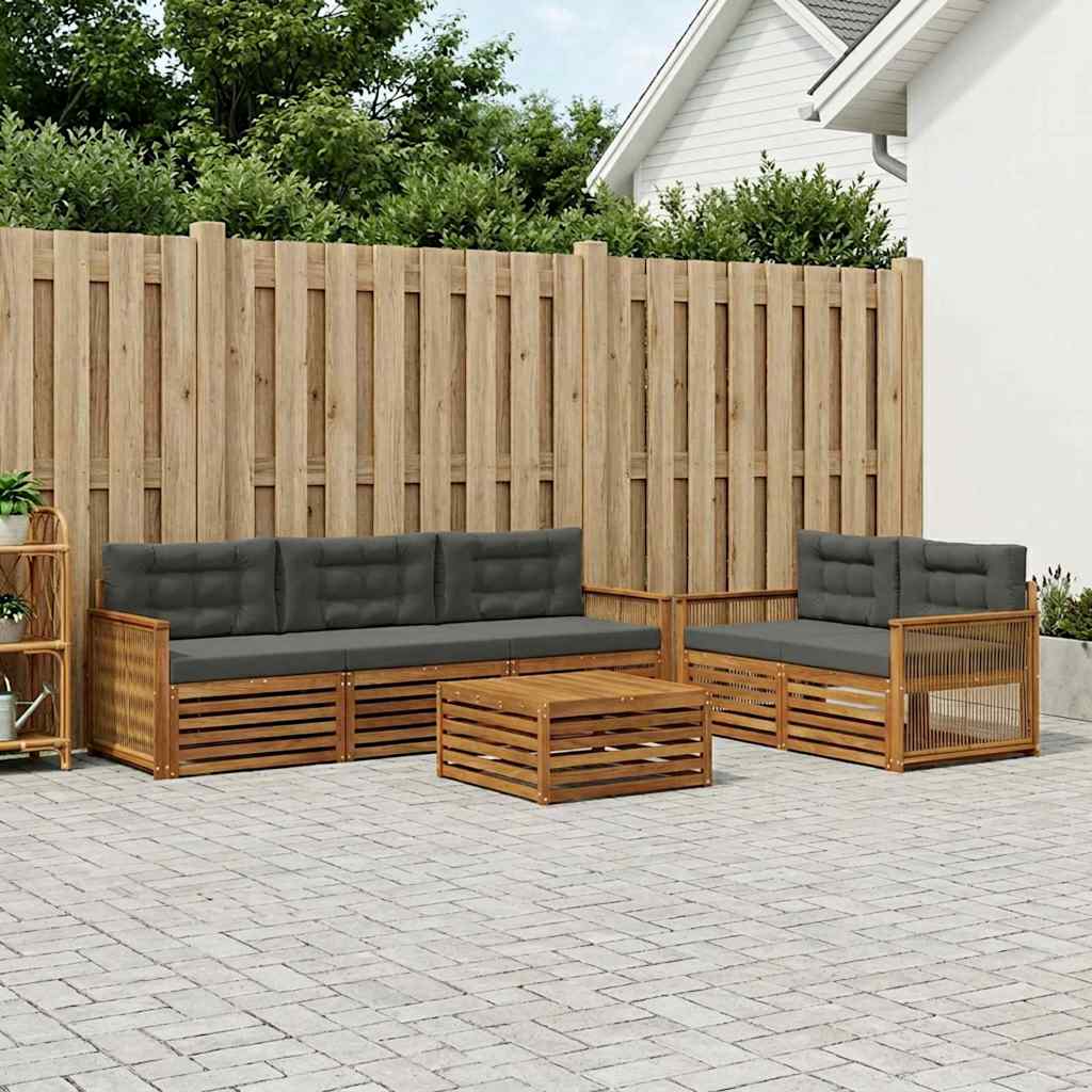 vidaXL Conjunto de sofás de exterior 7 uds. Natural y Antracita
