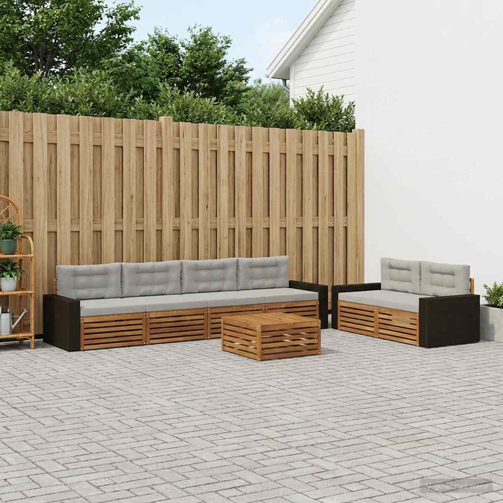 vidaXL Conjunto de sofás de exterior 7 uds. Natural y Gris Claro