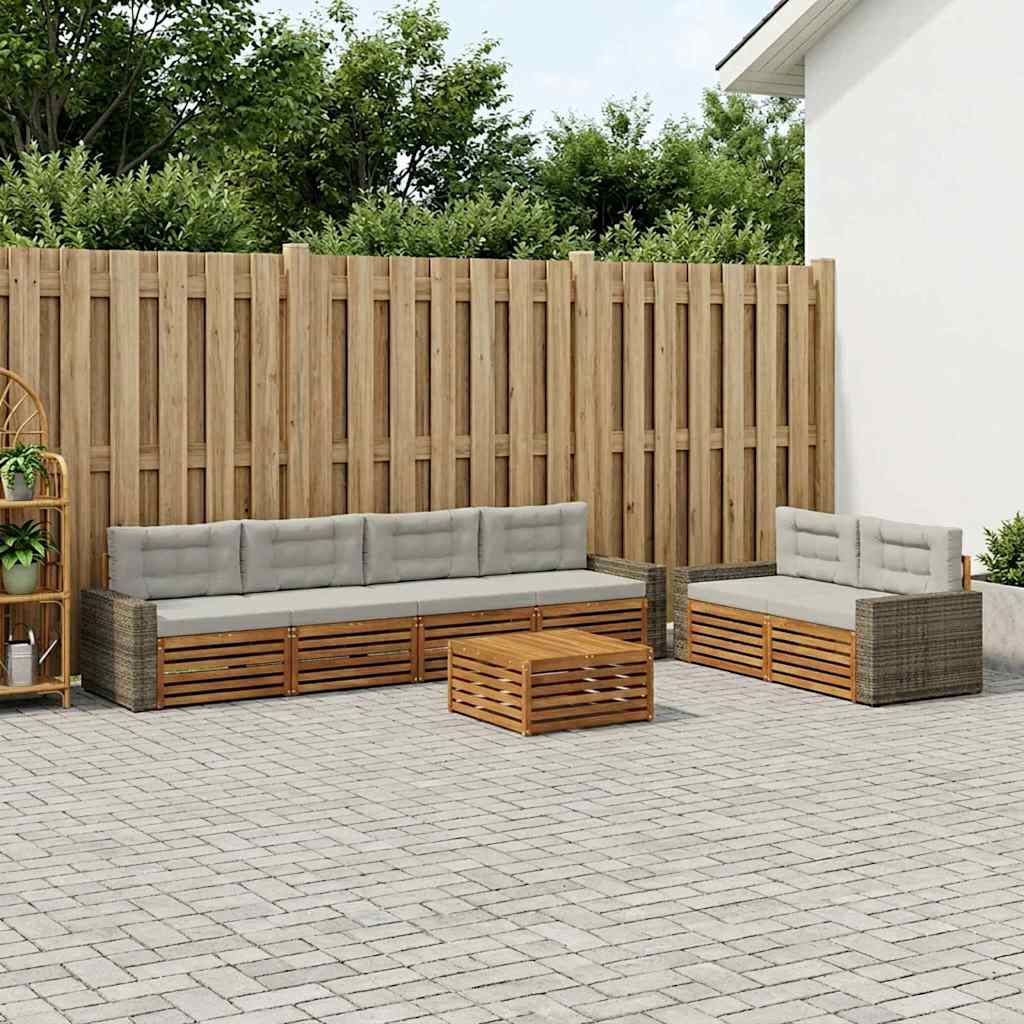 vidaXL Conjunto de sofás de exterior 7 uds. Natural y Gris Claro