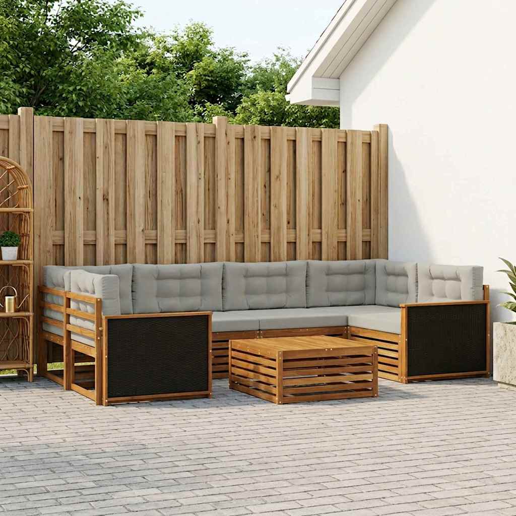 vidaXL Conjunto de sofás de exterior 7 uds. Natural y Gris Claro
