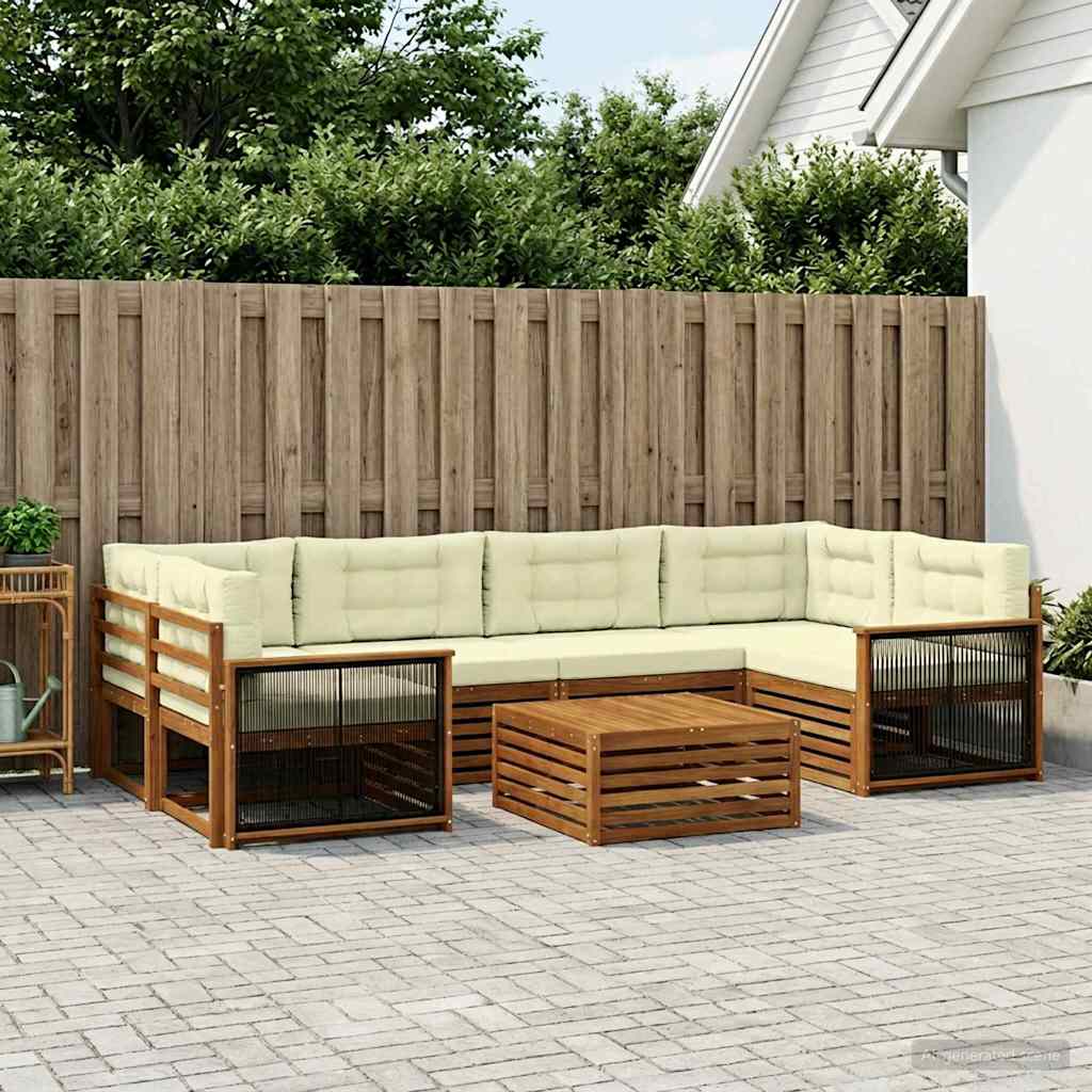 vidaXL Conjunto de sofás de exterior 7 uds. Natural y Crema