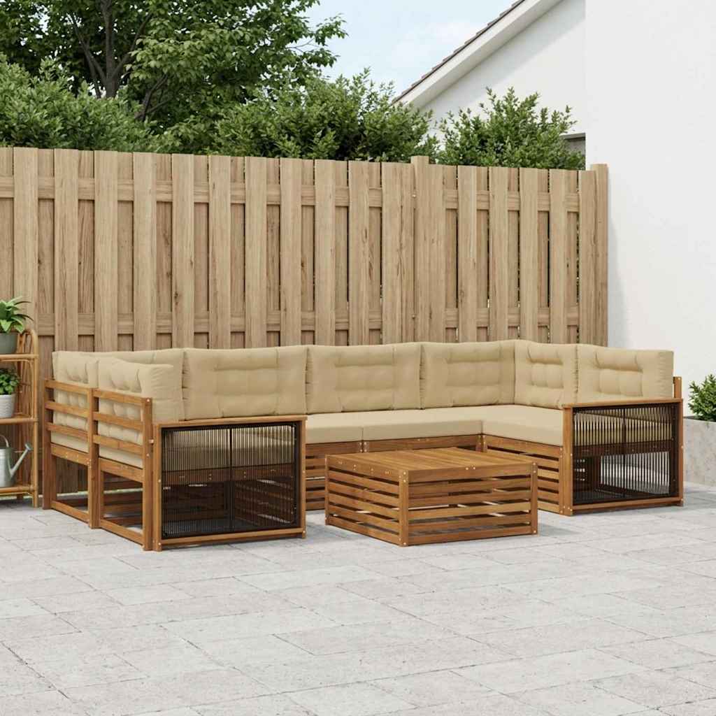 vidaXL Conjunto de sofás de exterior 7 uds. Natural y Beige