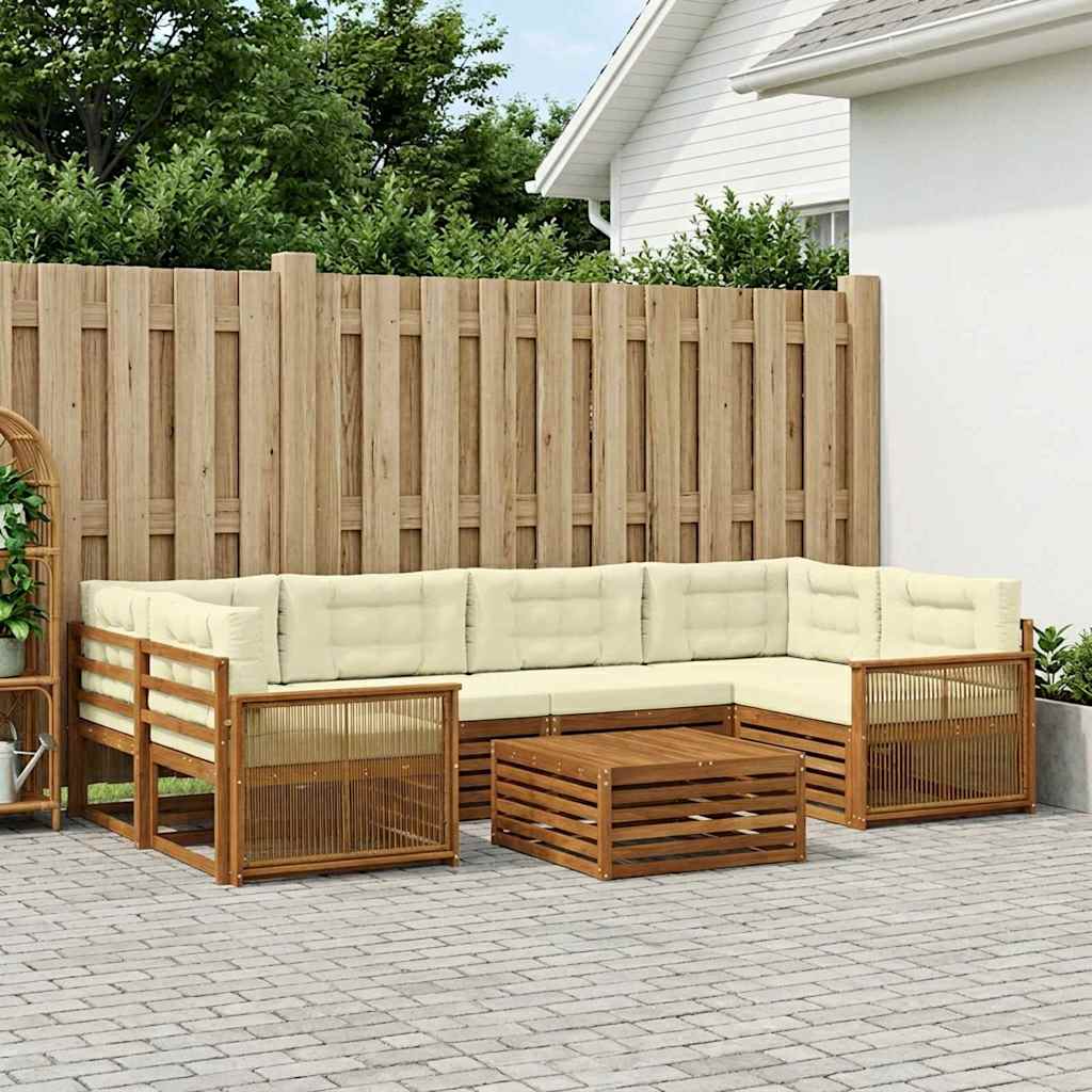 vidaXL Conjunto de sofás de exterior 7 uds. Natural y Crema