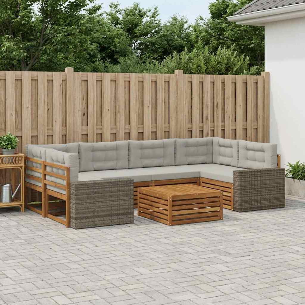 vidaXL Conjunto de sofás de exterior 7 uds. Natural y Gris Claro
