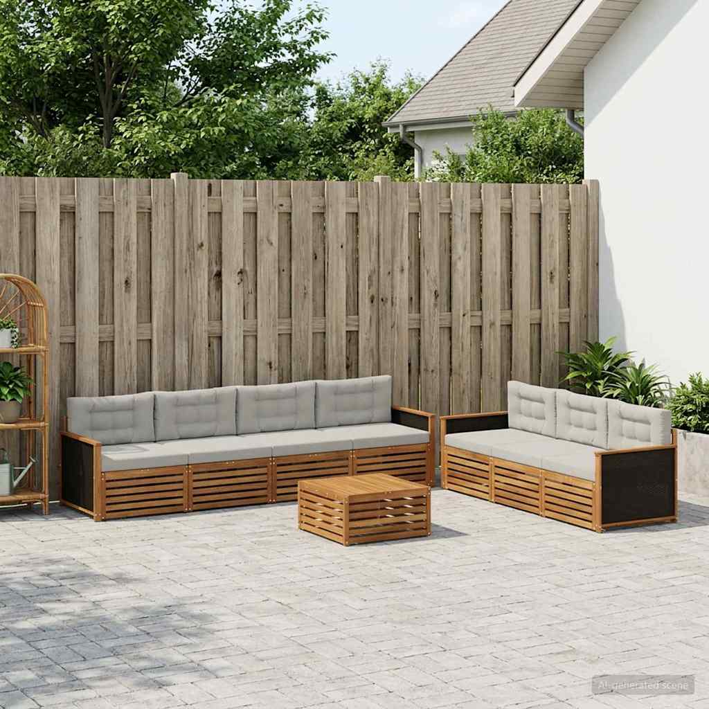 vidaXL Conjunto de sofás de exterior 8 uds. Natural y Gris Claro