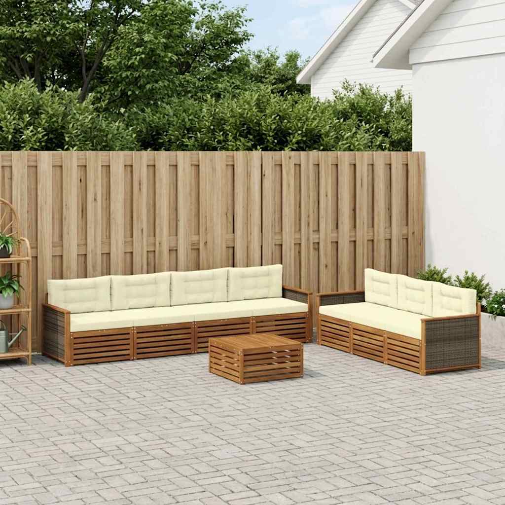 vidaXL Conjunto de sofás de exterior 8 uds. Natural y Crema