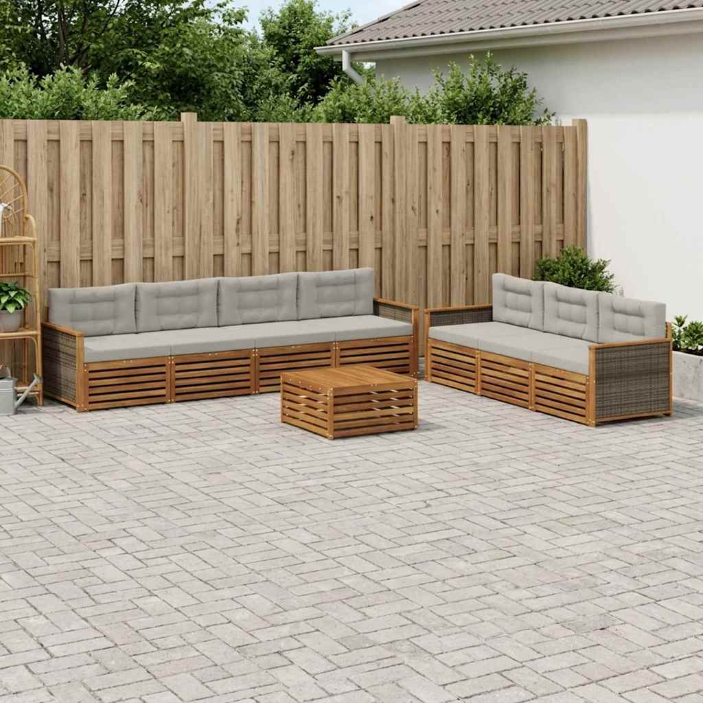 vidaXL Conjunto de sofás de exterior 8 uds. Natural y Gris Claro