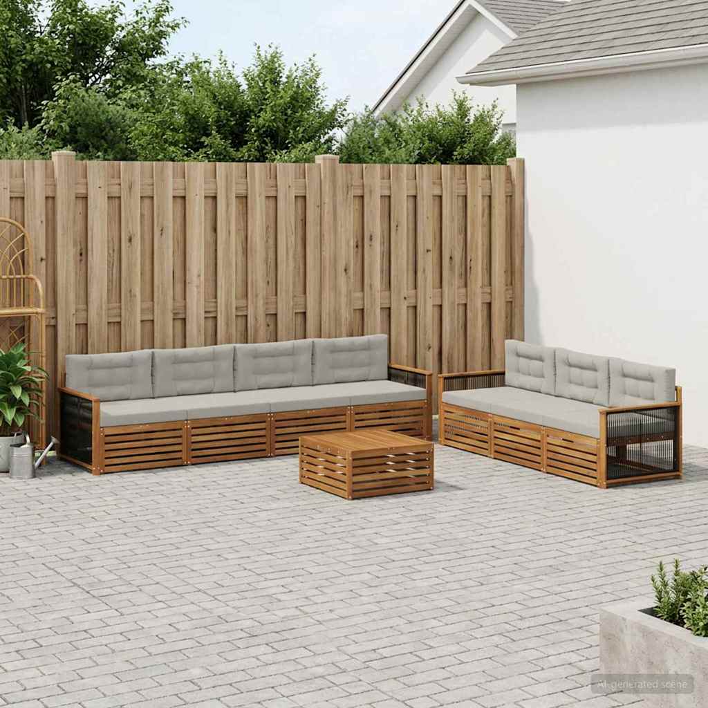 vidaXL Conjunto de sofás de exterior 8 uds. Natural y Gris Claro