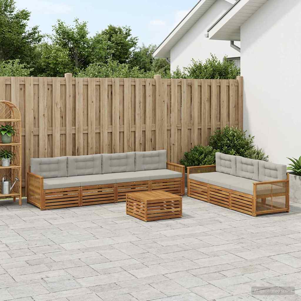 vidaXL Conjunto de sofás de exterior 8 uds. Natural y Gris Claro