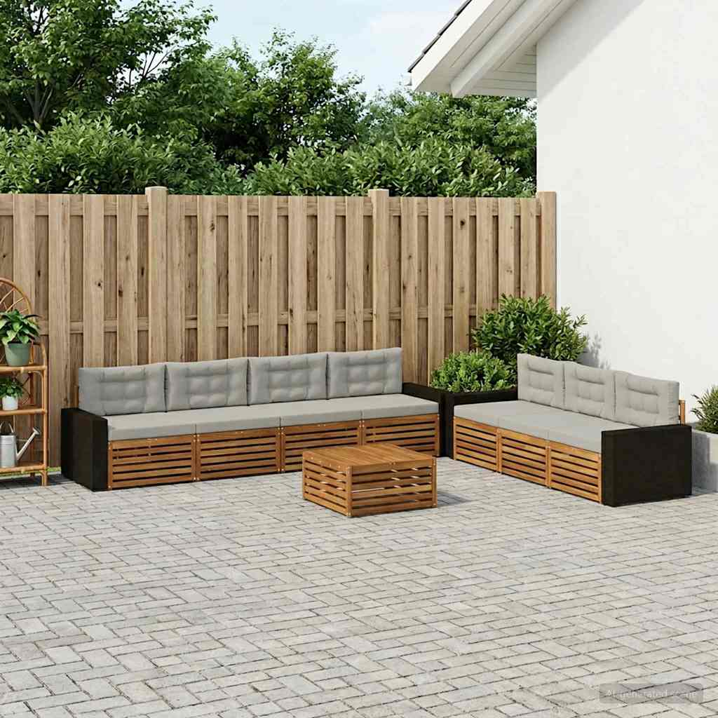 vidaXL Conjunto de sofás de exterior 8 uds. Natural y Gris Claro