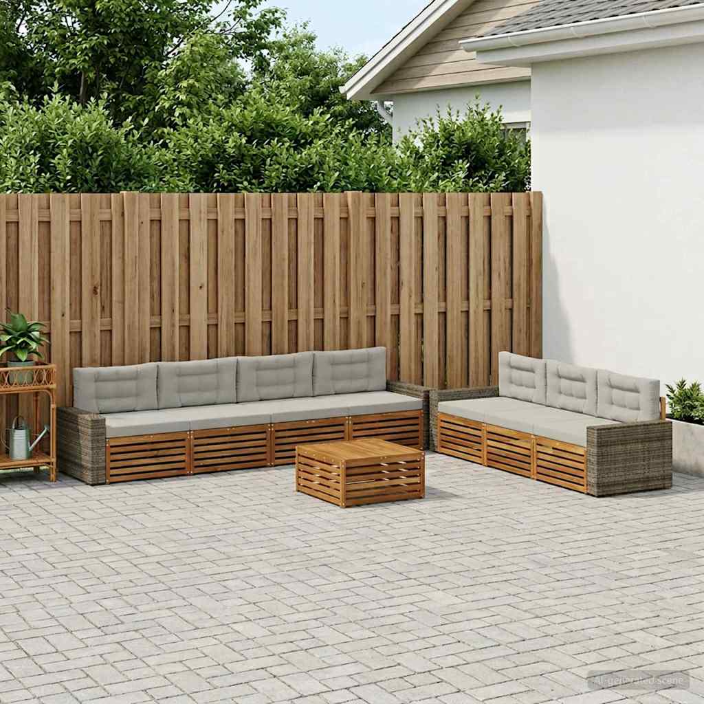 vidaXL Conjunto de sofás de exterior 8 uds. Natural y Gris Claro