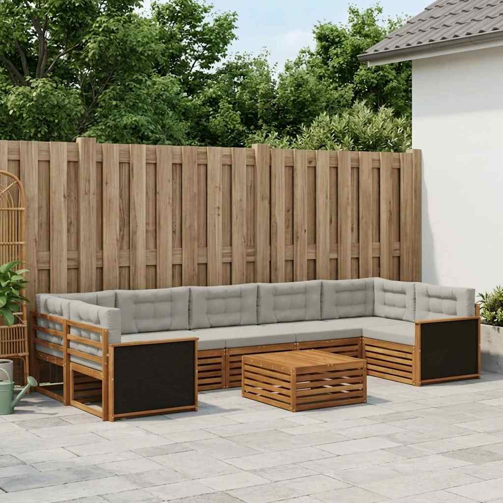 vidaXL Conjunto de sofás de exterior 8 uds. Natural y Gris Claro