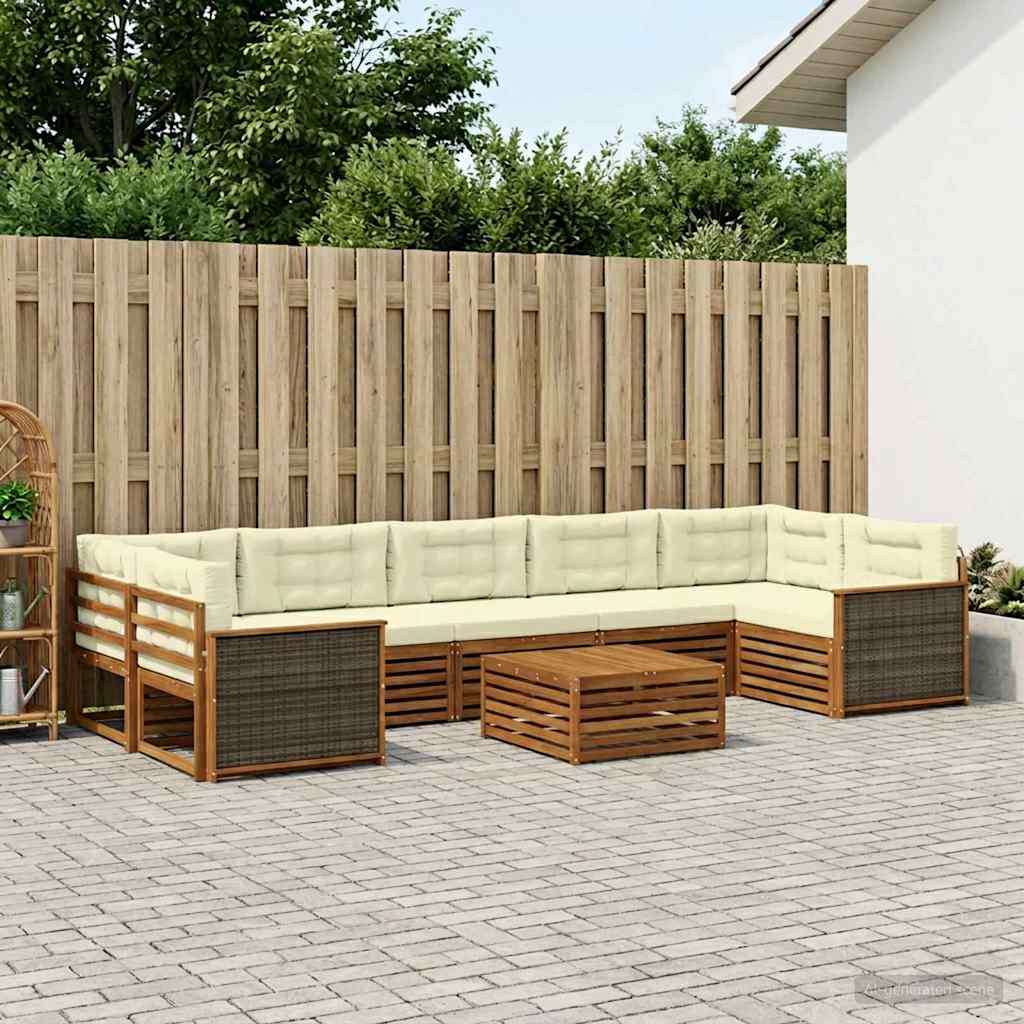 vidaXL Conjunto de sofás de exterior 8 uds. Natural y Crema