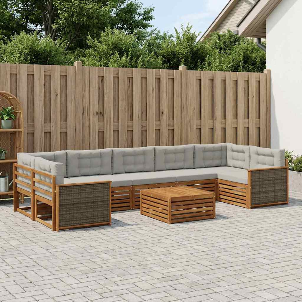 vidaXL Conjunto de sofás de exterior 8 uds. Natural y Gris Claro