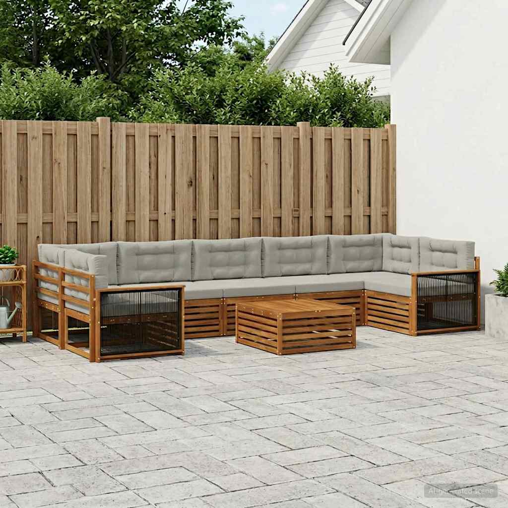 vidaXL Conjunto de sofás de exterior 8 uds. Natural y Gris Claro