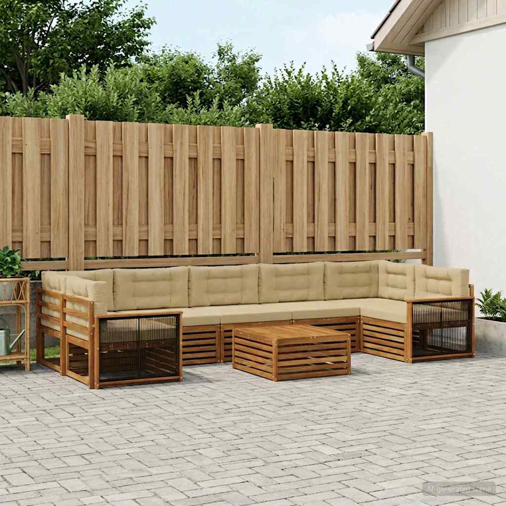 vidaXL Conjunto de sofás de exterior 8 uds. Natural y Beige