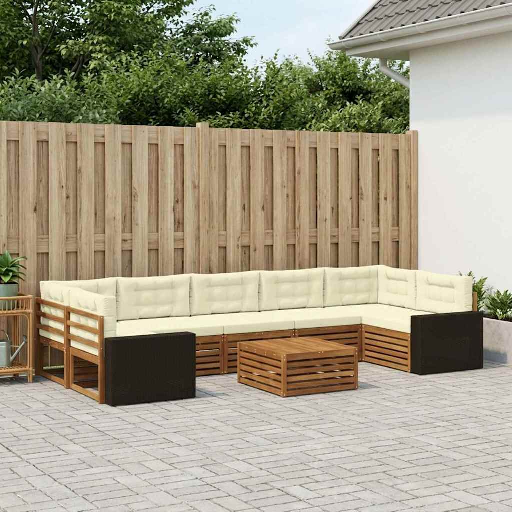 vidaXL Conjunto de sofás de exterior 8 uds. Natural y Crema