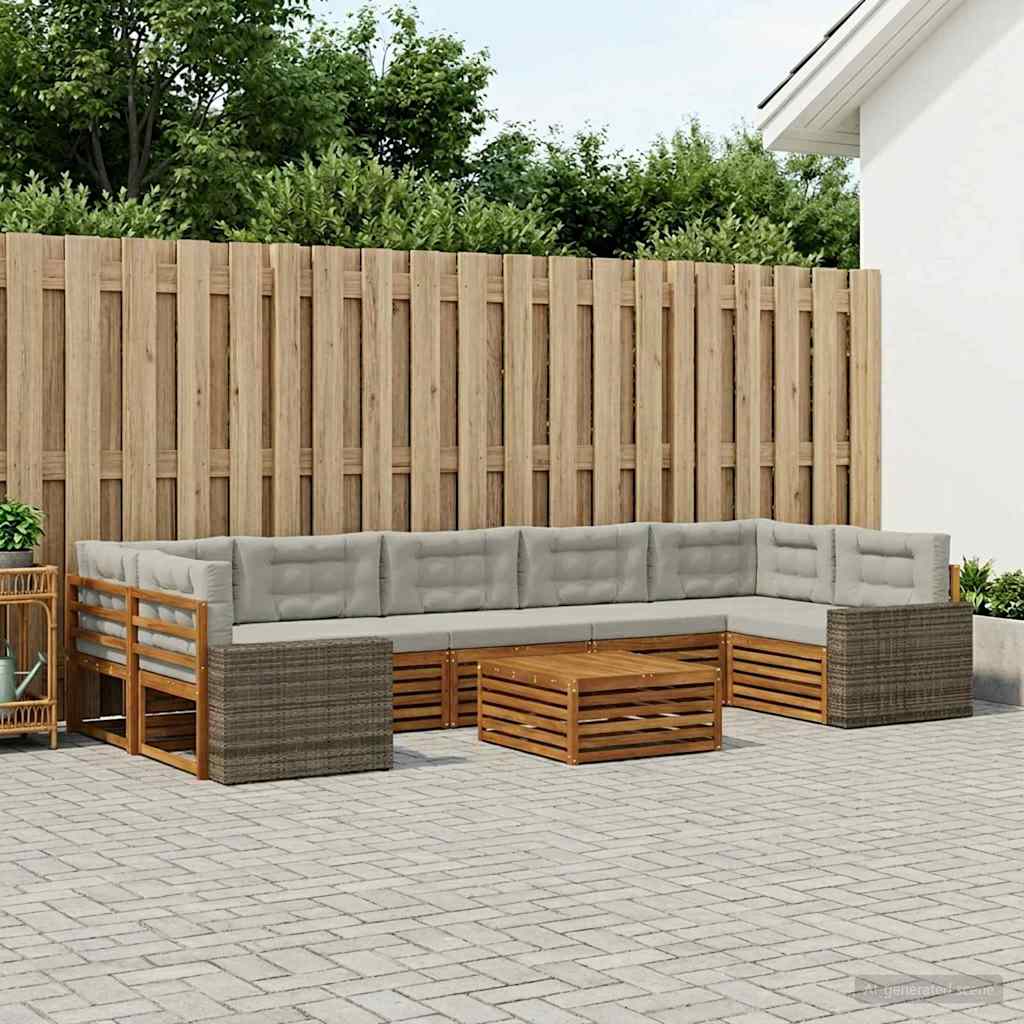 vidaXL Conjunto de sofás de exterior 8 uds. Natural y Gris Claro