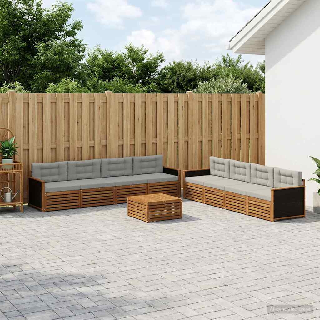 vidaXL Conjunto de sofás de exterior 9 uds. Natural y Gris Claro