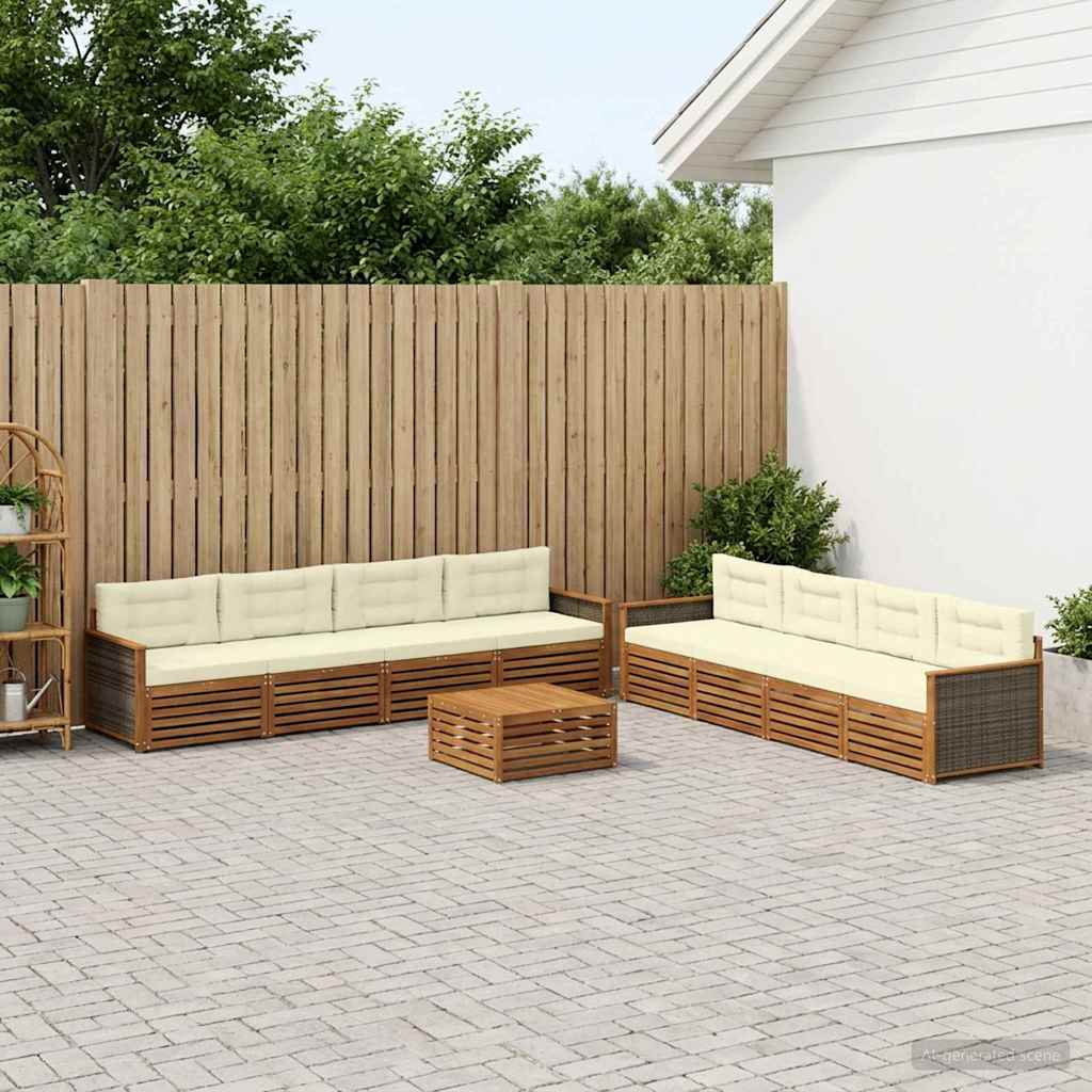 vidaXL Conjunto de sofás de exterior 9 uds. Natural y Crema