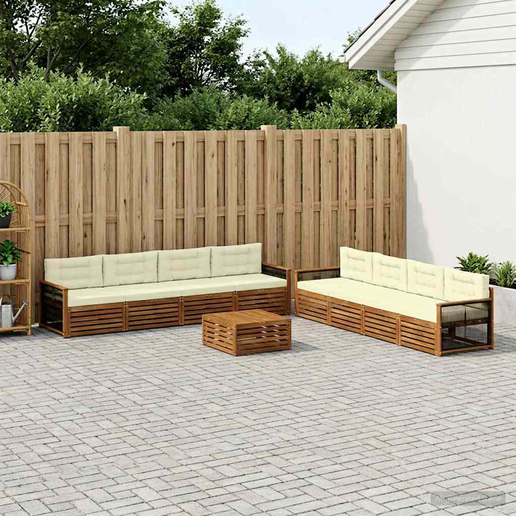 vidaXL Conjunto de sofás de exterior 9 uds. Natural y Crema