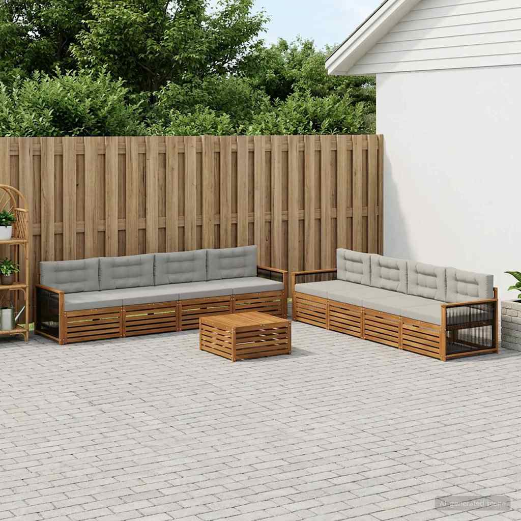 vidaXL Conjunto de sofás de exterior 9 uds. Natural y Gris Claro