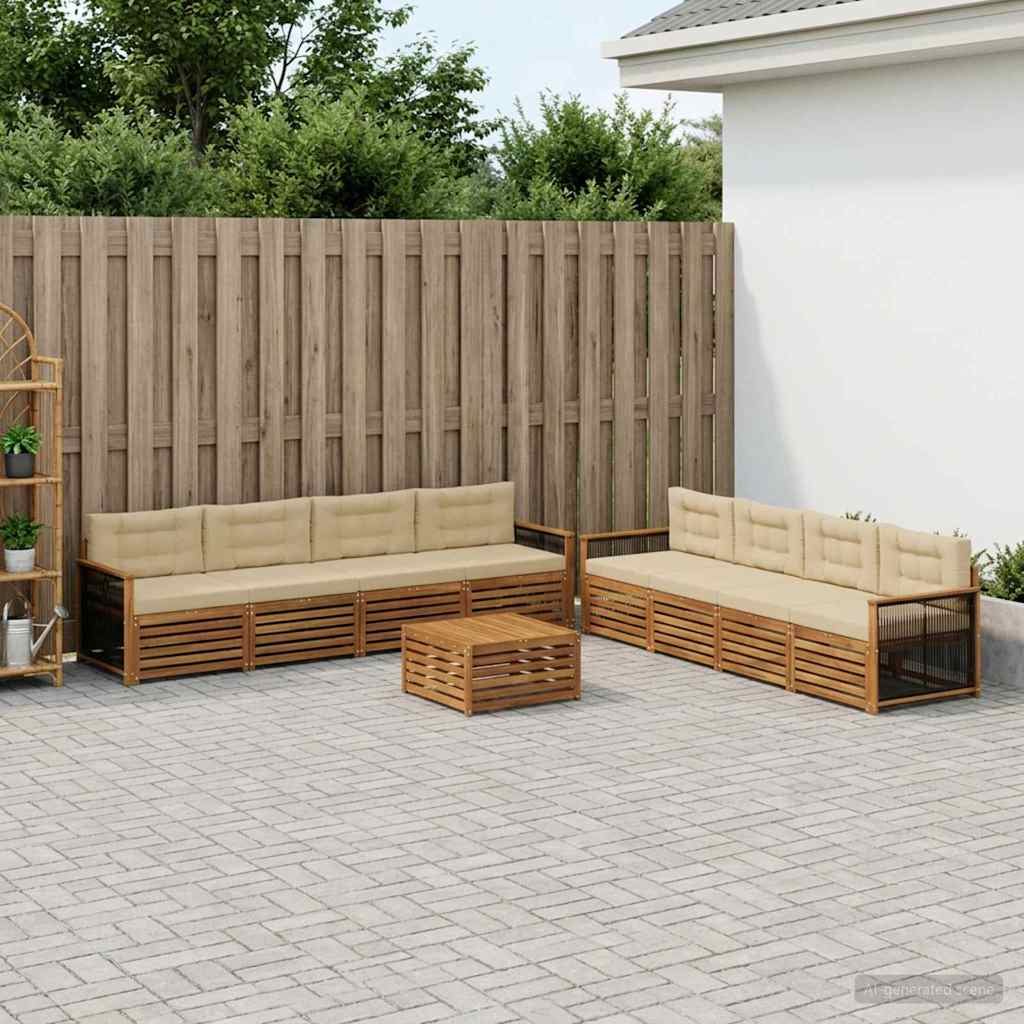 vidaXL Conjunto de sofás de exterior 9 uds. Natural y Beige