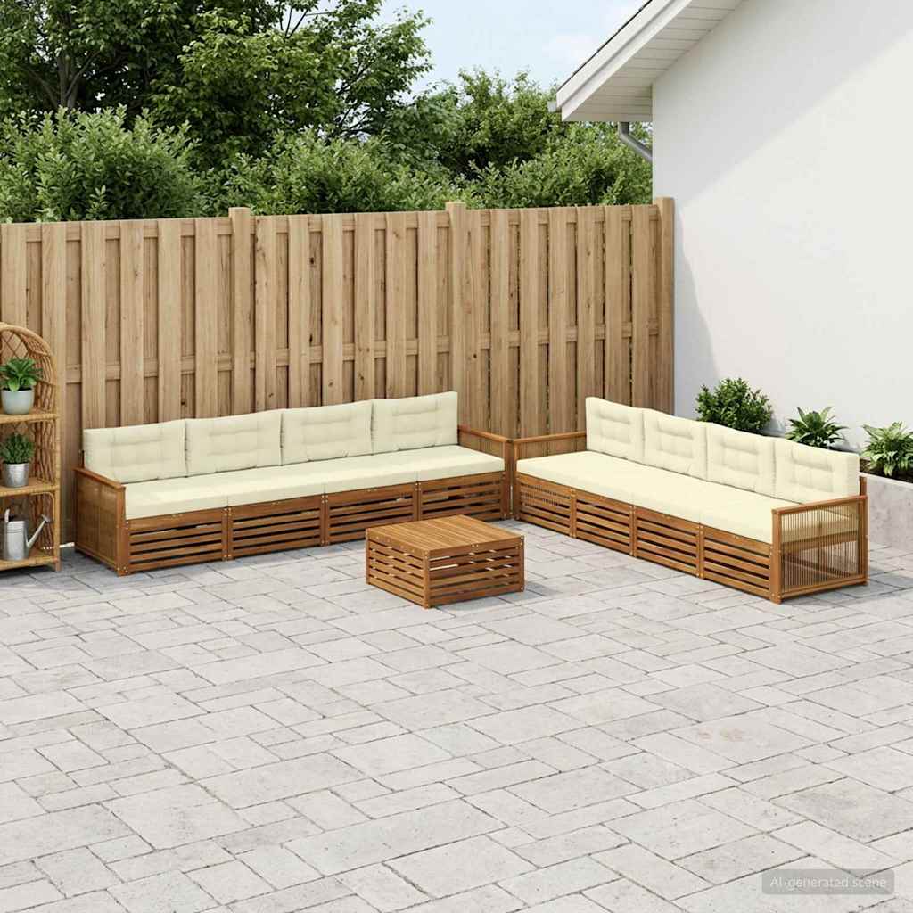 vidaXL Conjunto de sofás de exterior 9 uds. Natural y Crema
