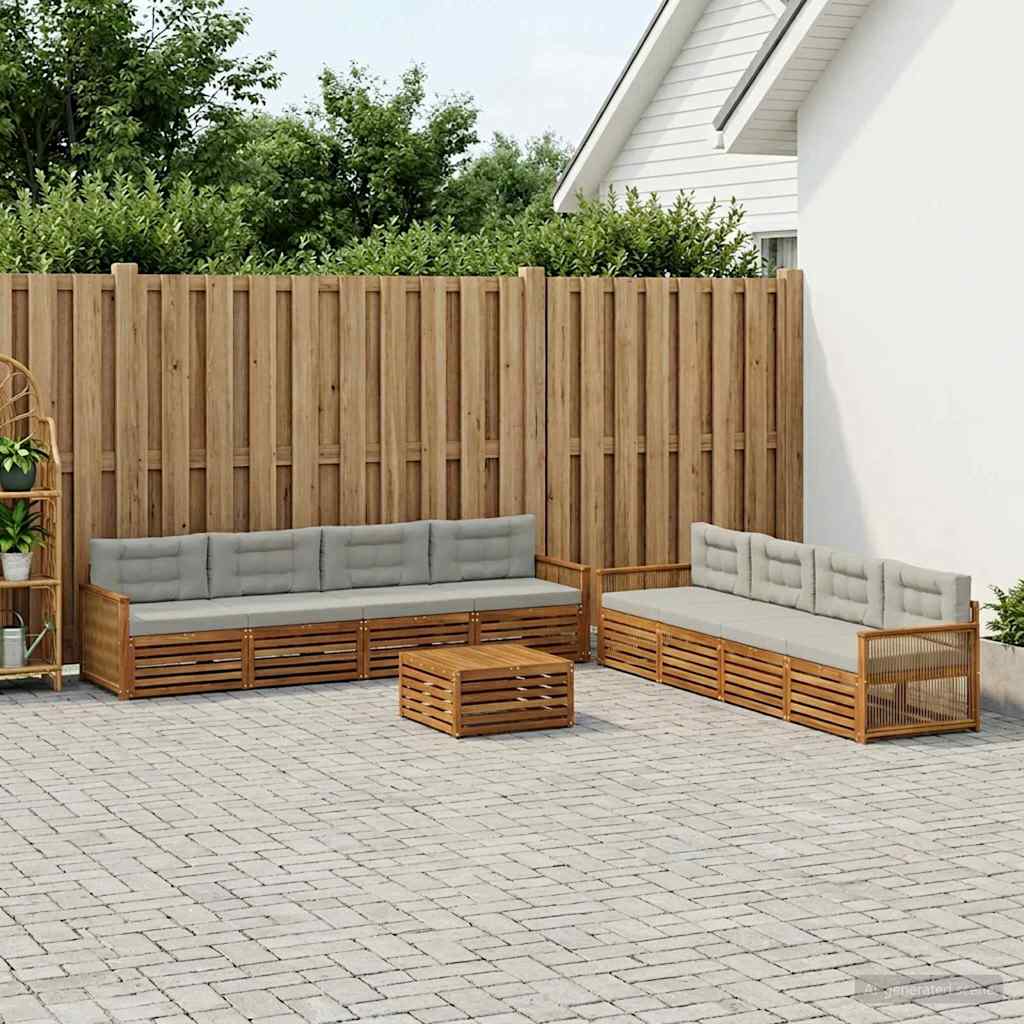vidaXL Conjunto de sofás de exterior 9 uds. Natural y Gris Claro