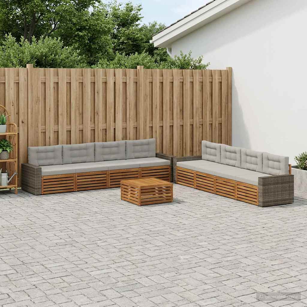 vidaXL Conjunto de sofás de exterior 9 uds. Natural y Gris Claro