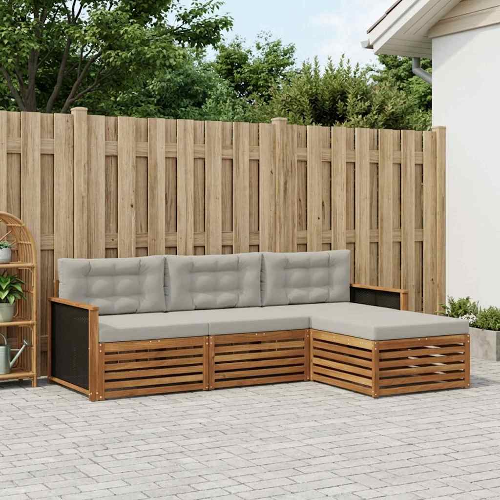 vidaXL Conjunto de sofás de exterior 4 uds. Natural y Gris Claro